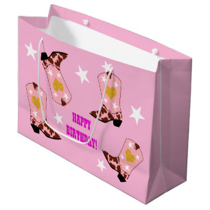 Modern Women Cowgirl Western Boots Birthday  Large Gift Bag