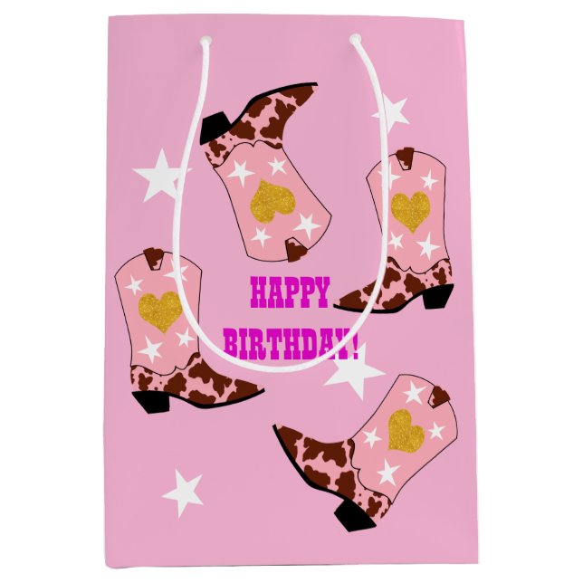 Modern Women Cowgirl Western Boots Birthday   Medium Gift Bag (Front)