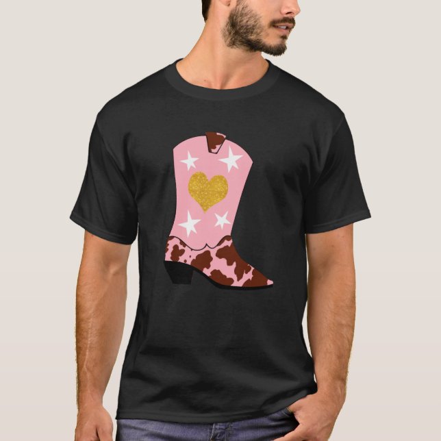 Modern Women Pink Cowgirl Western Boot  T-Shirt (Front)