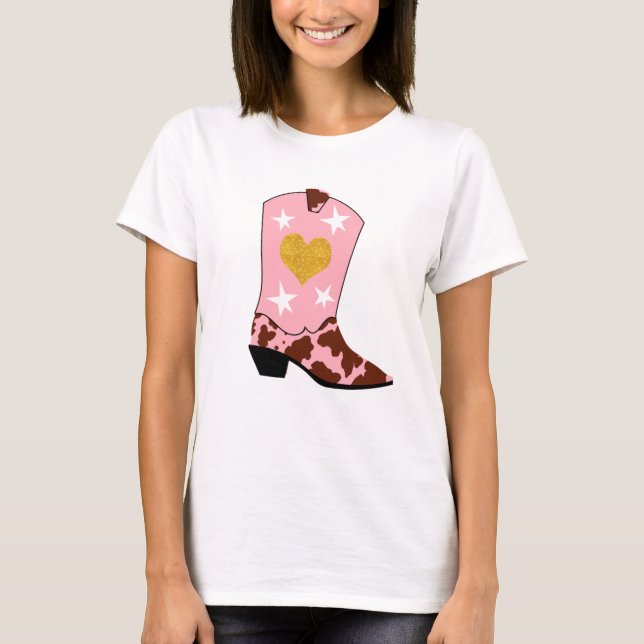 Modern Women Pink Cowgirl Western Boot   T-Shirt (Front)