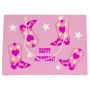 Modern Women Pink Cowgirl Western Boots Birthday Large Gift Bag