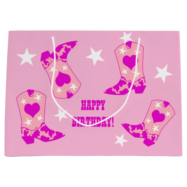 Modern Women Pink Cowgirl Western Boots Birthday   Large Gift Bag (Front)