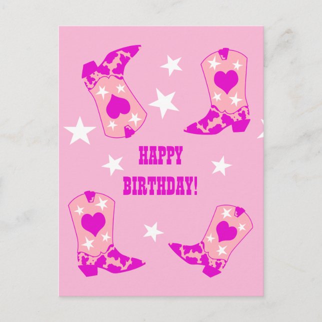 Modern Women Pink Cowgirl Western Boots Birthday   Postcard (Front)