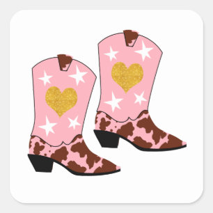 Modern Women Pink Cowgirl Western Boots White  Square Sticker