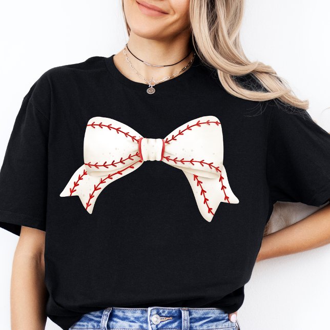 Modern Womens Baseball Mum Team Mother Support  T-Shirt (Baseball Mom Coquette Bow Mother Shirt Game Day)