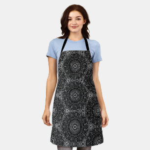  Modern Women's Fancy Black & White Floral Dot Art Apron