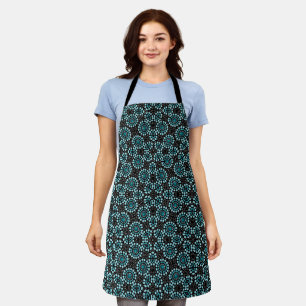 Modern Women's Fancy Black White Teal Dot Art Apron