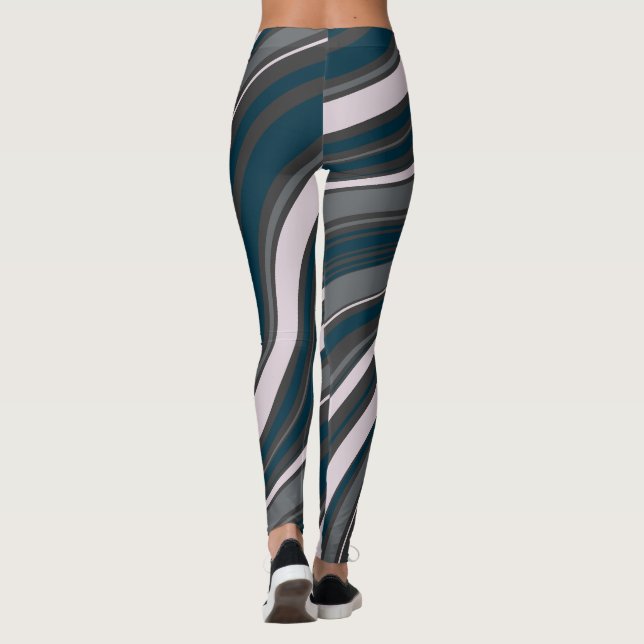 Modern  Women's Rustic Blue & Grey  Leggings (Back)