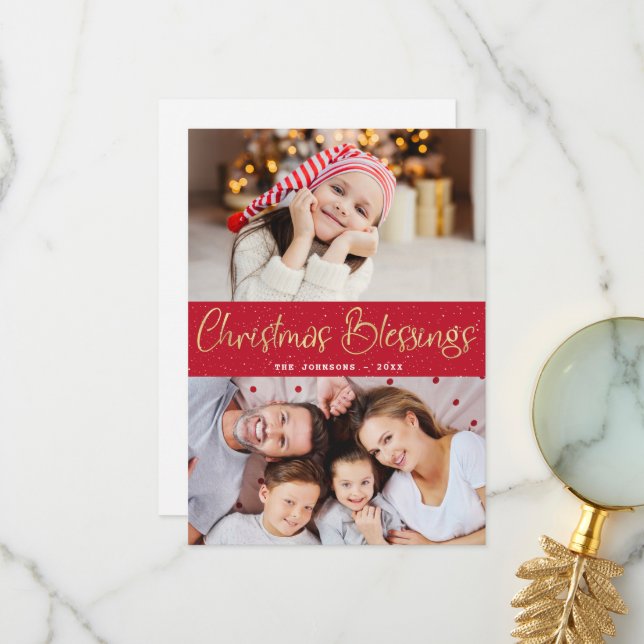 modern wonderful Christmas blessings photo card (Front/Back In Situ)