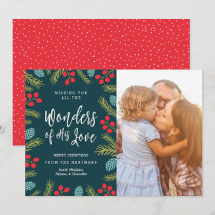 Modern Wonders of His Love Berries Pine Photo Holiday Card