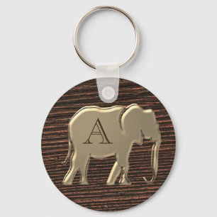 Modern Wood and Gold Monogram Key Ring