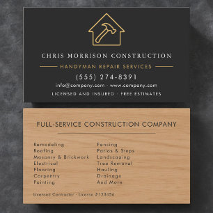 Modern Wood Black Gold Handyman Construction  Business Card