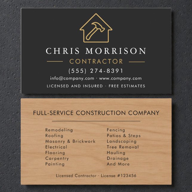 Modern Wood Building Construction Contractor Business Card (Creator Uploaded)
