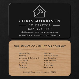 Modern Wood Construction Contractor Business Card