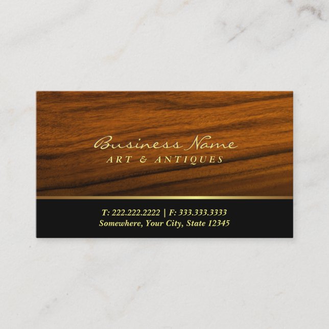 Modern Wood Grain Art & Antique Dealer Business Card (Front)