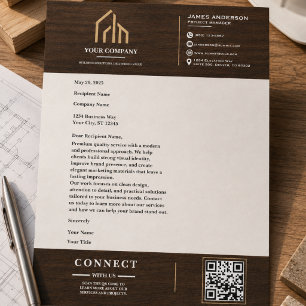 Modern Wood Grain QR Code Construction Custom Letterhead