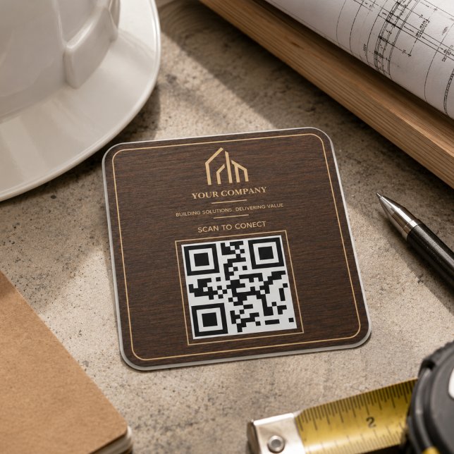 Modern Wood Grain QR Code Construction Square Sticker (Modern Wood Grain QR Code Construction Square Sticker
)