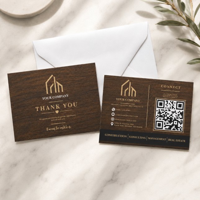 Modern Wood Grain QR Code Construction  Thank You Card (Modern Wood Grain QR Code Construction Thank You Card
)
