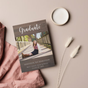 Modern Wood Grain Rustic Photo Graduation Invitation