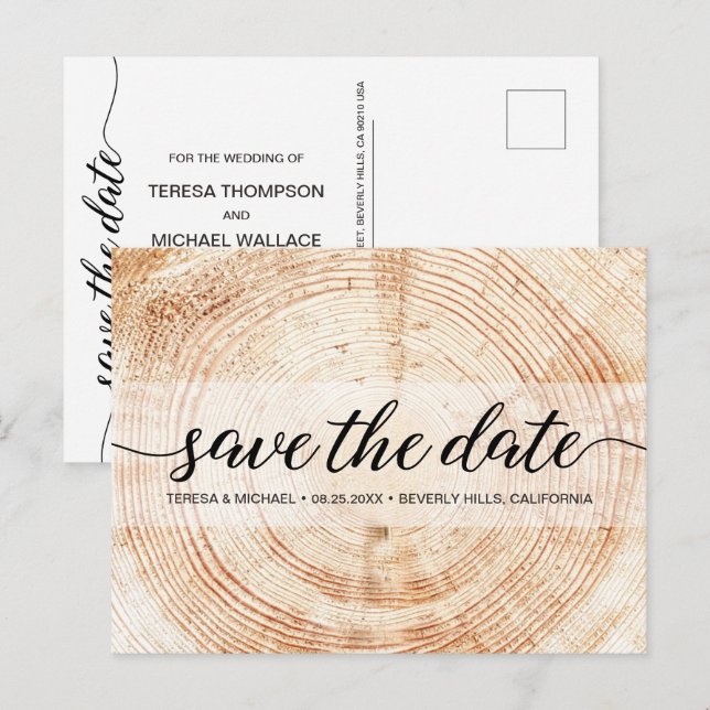 Modern Wood Grain Rustic Wedding Custom Postcard (Front/Back)
