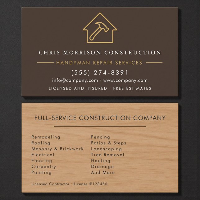 Modern Wood Handyman Construction  Business Card (Creator Uploaded)