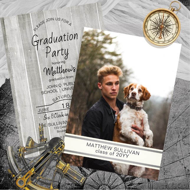 Modern Wood Look | Photo Graduation Party Invitation (Modern Wood Look One Photo High School Graduation Announcement | Party Invitation - Print Download)
