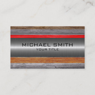 Modern Wood Look Silver Stainless Steel #5 Business Card