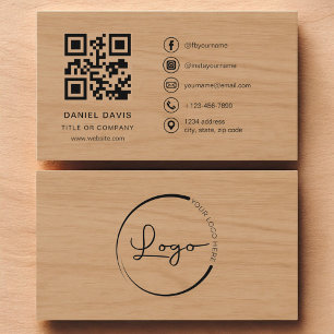 Modern Wood Professional Company Logo QR Code  Business Card