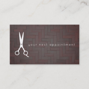Modern Wood Salon Scissors Logo Appointment Business Card
