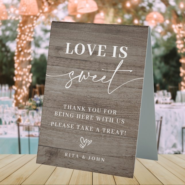 Modern Wood Script Love Is Sweet Favour Sign (Creator Uploaded)