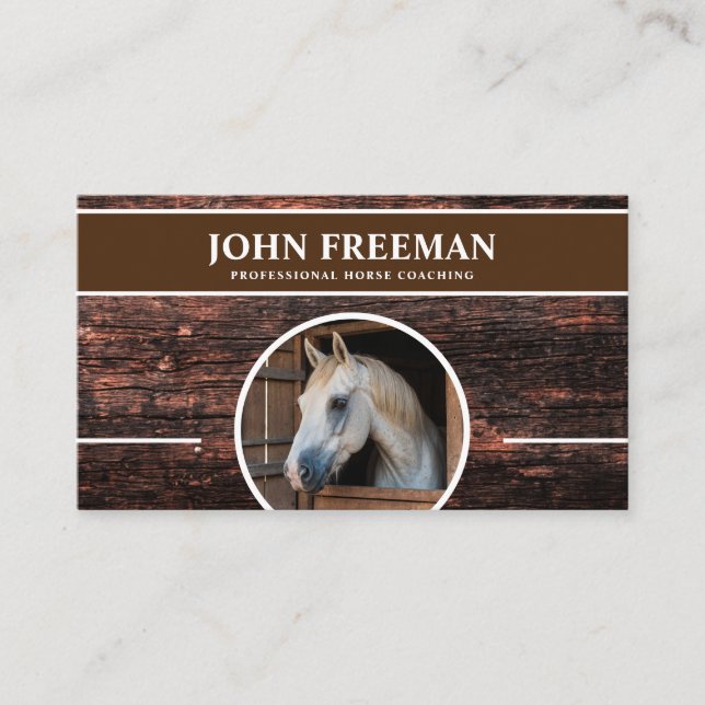 Modern Wood Texture Horse Photo Equestrian Business Card (Front)