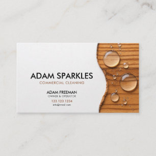 Modern Wood Water Drops Commercial Cleaning Business Card