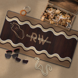 Modern Wood Wavy Design Desk Mat