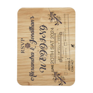 modern wooden background wedding invitation rsvp magnet