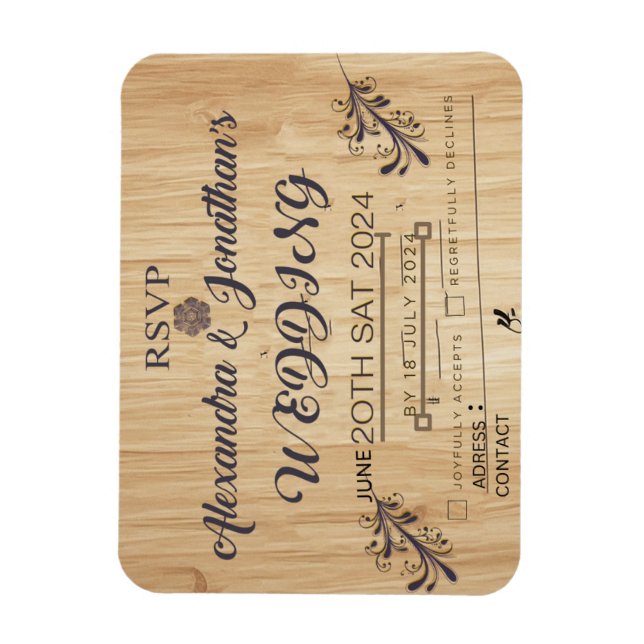 modern wooden background wedding invitation rsvp magnet (Vertical)