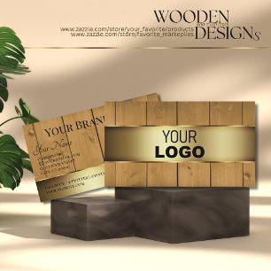 Modern Wooden Boards Brown Wood Grain Logo Gold Business Card