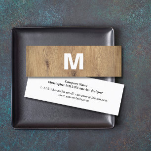 Modern Wooden Bold Monogram Interior Designer Mini Business Card
