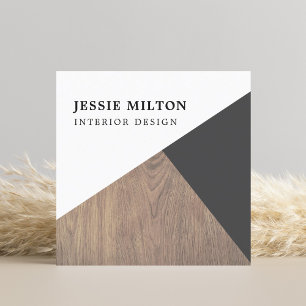 Modern Wooden Geometric Interior Designer Square Business Card