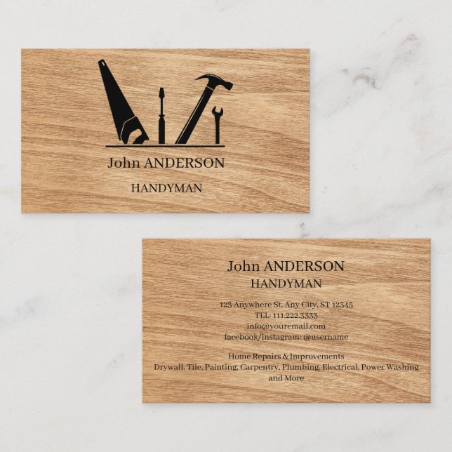 Modern Wooden Handyman  Business Card (Front/Back)