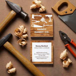 Modern Woodgrain Handyman Tools Contractor Builder Square Business Card