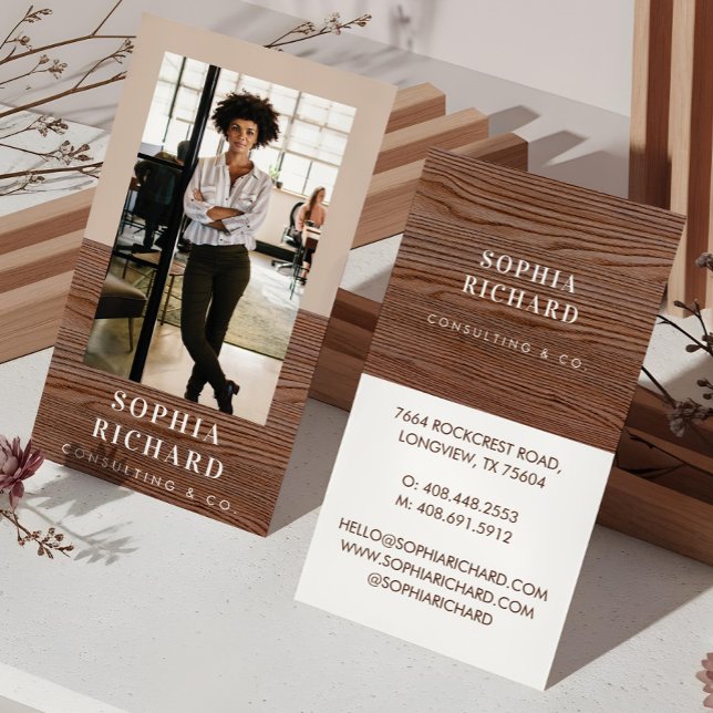 Modern Woodgrain Professional Business Photo Card (Modern Woodgrain Professional Business Photo Business Card)