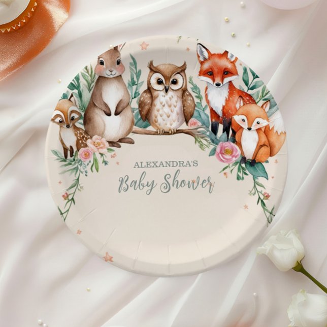 Modern Woodland Animals Forest  Baby Shower Paper Plate (Creator Uploaded)