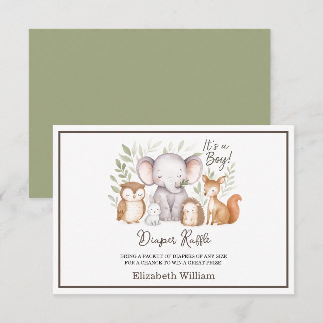 Modern Woodland Animals Forest Boy Baby Shower Enclosure Card (Front/Back)
