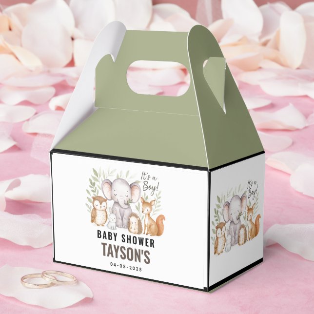 Modern Woodland Animals Forest Boy Baby Shower Favour Box (Wedding)