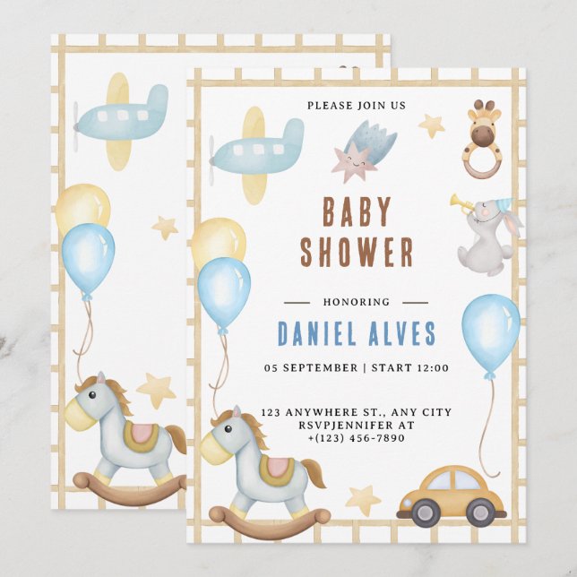 Modern Woodland Animals Forest Boy Baby Shower Inv Invitation (Front/Back)
