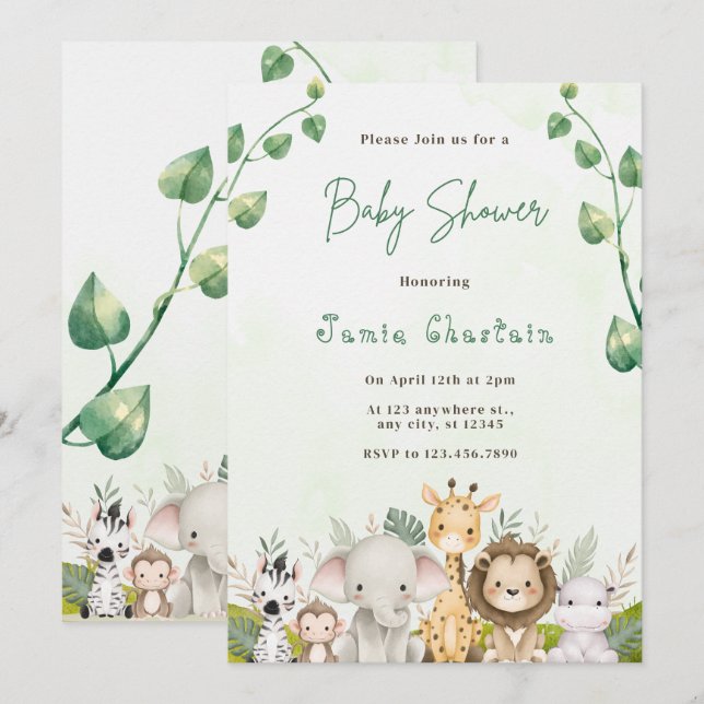 Modern Woodland Animals Forest Boy Baby Shower Inv Invitation (Front/Back)