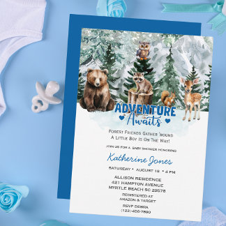 Modern Woodland Animals Forest Boy Baby Shower  Invitation