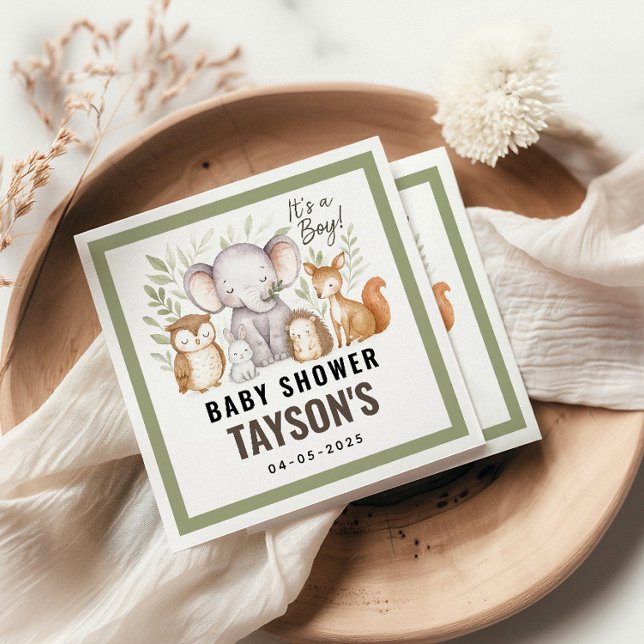 Modern Woodland Animals Forest Boy Baby Shower Napkin (Creator Uploaded)
