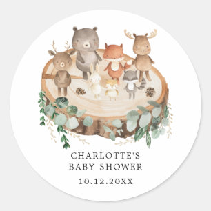Modern Woodland Animals Greenery Baby Shower Classic Round Sticker