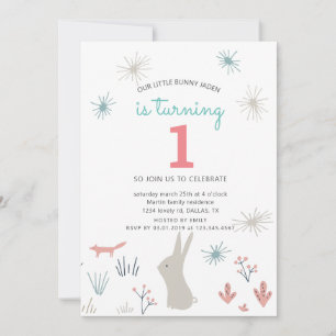 modern woodland baby first birthday Invitation